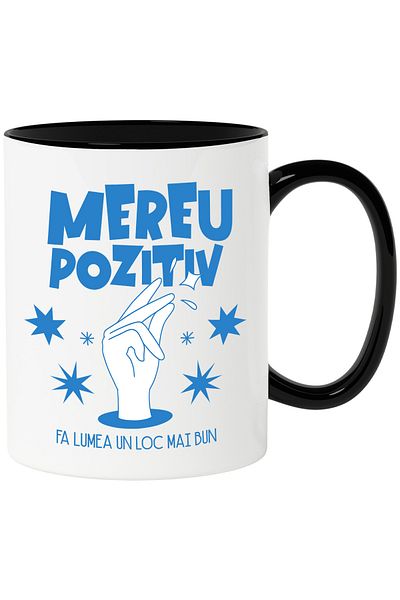 StoryGift Romania Cana Mesaj In Limba Romana Motivational Text Mereu Pozitiv , 330ml, Ceramica cu , Cu ,STG