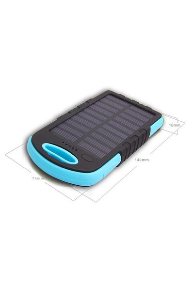 MACVI Baterie portabila solara Macvi® 5000 mAh, 2 porturi USB, negru-albastru