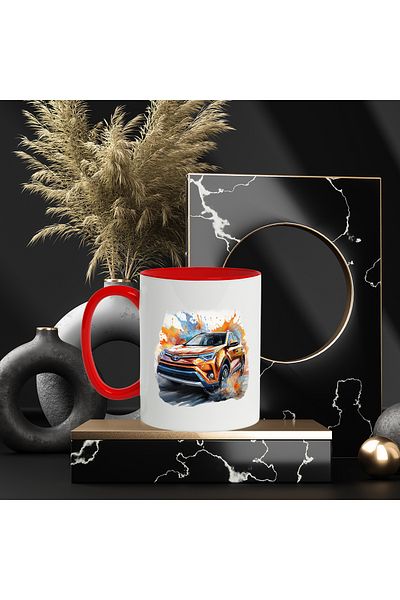 StoryGift Romania Mug With Toyota, Car, Water, Road, Illustration, Paint, Multicolor 330 ml, Ceram, With ,STG