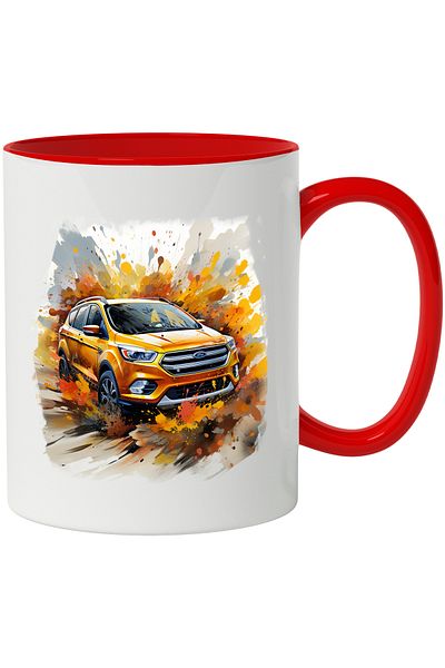 StoryGift Romania Mug With Car, Ford, Brand, Paint Drops, Wheels, Multicolor 330 ml, Ceramics, With ,STG