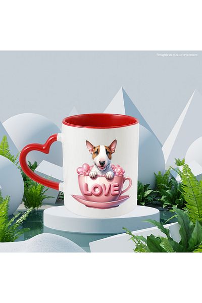StoryGift Romania Mug with a playful puppy | illustration | sitting in a cup | message "Love" | cafe, With ,STG.