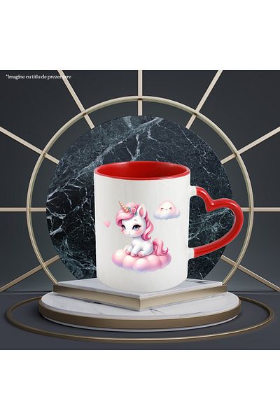 StoryGift Romania Mug With A Sleepy Unicorn, Illustration, Sitting On A Cloud, Heart, Affection, With ,stg