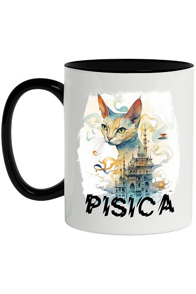 StoryGift Romania Mug With Message Cat, Sphynx, Steampunk, Building, Multicolor 330 ml, Ceramic c, With ,STG