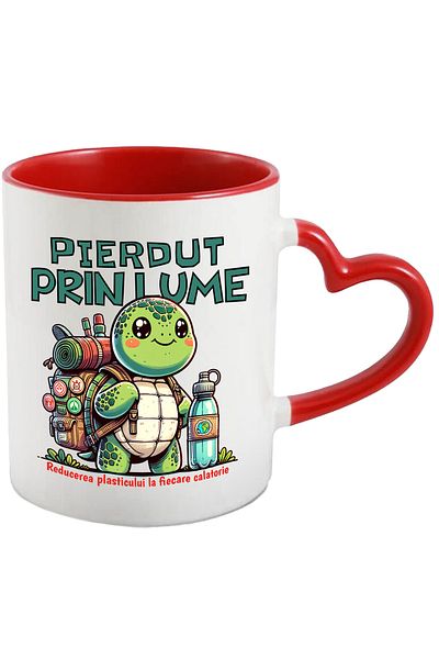 StoryGift Romania Turtle mug, traveler lost in the world, nature lover, 330ml, Ceramic with Man, With, STG.