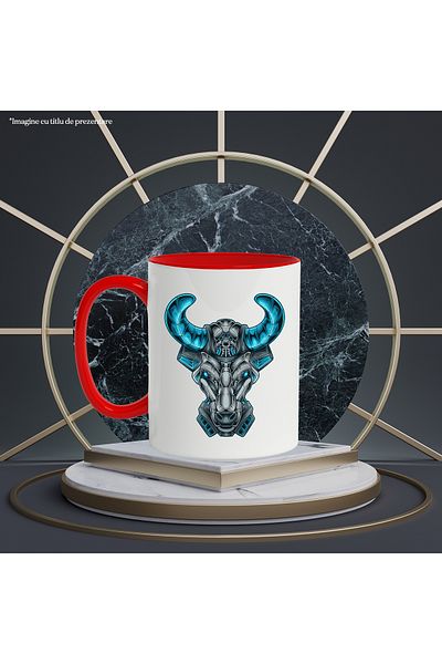 StoryGift Romania Mug With Bull Head, Horns, Robot, SF, Cyberpunk, Cables, Multicolor 330 ml, C, Cu,STG