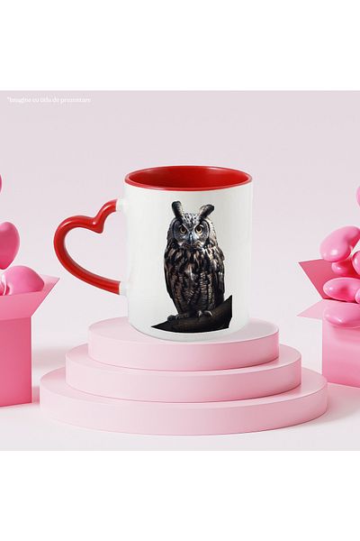 StoryGift Romania Mug with Owl Portrait from the Front, Beautiful Colorful Owl, Colorful Feathers, Love, With,STG.
