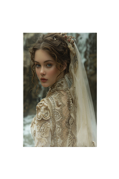 StoryGift Romania Tablou Canvas Mireasa Medievala Cu Voal Lung Cu Parul Saten...