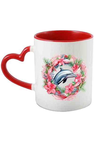 StoryGift Romania Mug with a dolphin | poppy crown | leaves | mistletoe | water | sea | ocean |, With ,STG