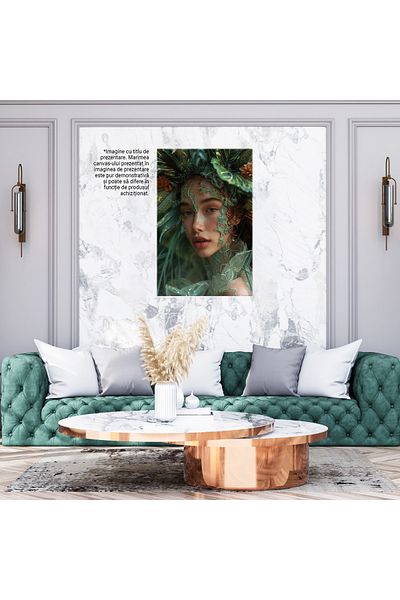 StoryGift Romania Canvas Painting Beautiful Young Girl with Green-Blue Hat and Accessories on Her Face in Dress with