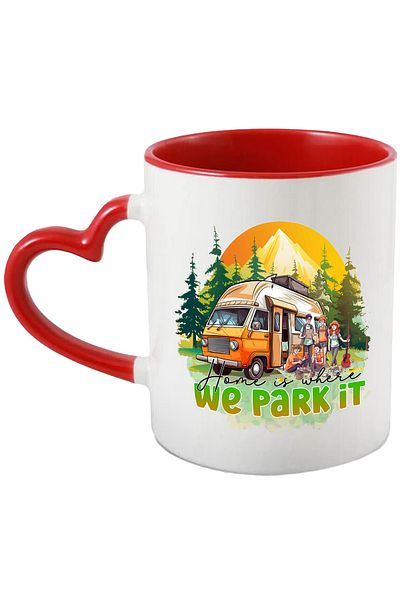 StoryGift Romania Mug with the message "Home is where we park it", travel, illustration, nature, house, With,STG