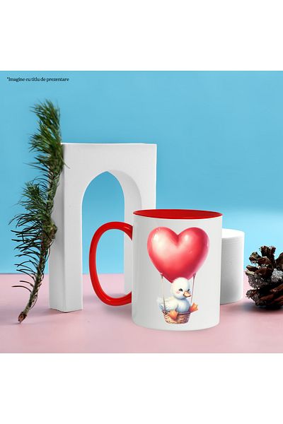 StoryGift Romania Mug with a duckling in a hot air balloon, illustration, travel, heart, a, With, STG.