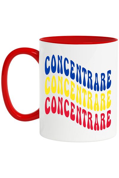 StoryGift Romania Mug with the word Concentration, in the colors of the Romanian flag, Red, Yellow, Blue, with STG