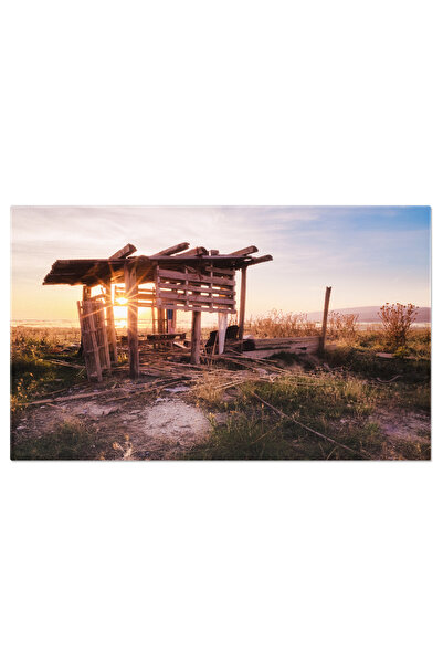 StoryGift Romania Tablou Canvas Fata Sportiva Cu Un Rucsac Sta La Marginea Muntelui, In Aer Liber, Seara, Drumeti