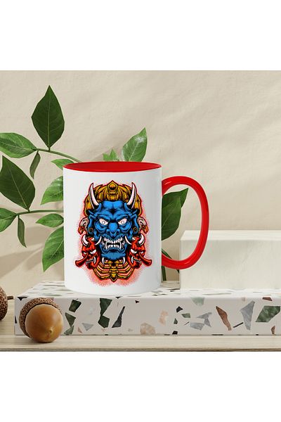 StoryGift Romania Mug With Oni Mask, Eagle, Asian, Skeleton, Horns, Demon, Multicolor 330 ml, C, Cu,STG
