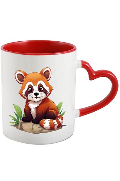 StoryGift Romania Mug with a Red Panda bear | illustration | cheerful | happy | playful | plants | nat, With ,STG