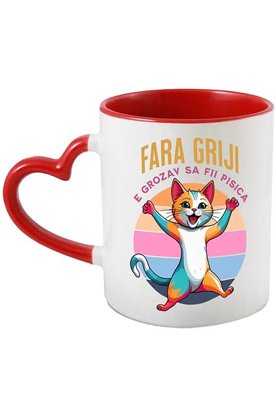 StoryGift Romania Happy Cat Mug with funny message NO WORRYING IS AWFUL, 330ml, Ceramic with Handle, With,STG.