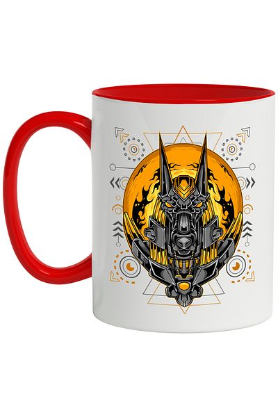 StoryGift Romania Mug With Anubis, Mecha, Robot, Sci Fi, Flames, Sphere, God, Multicolor 330 ml, Ce, Cu, STG.