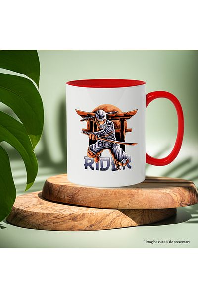 StoryGift Romania Mug With Message Rider, Ninja, Asian, Retro Illustration, Katana, Multicolor 330 ml, With ,STG.