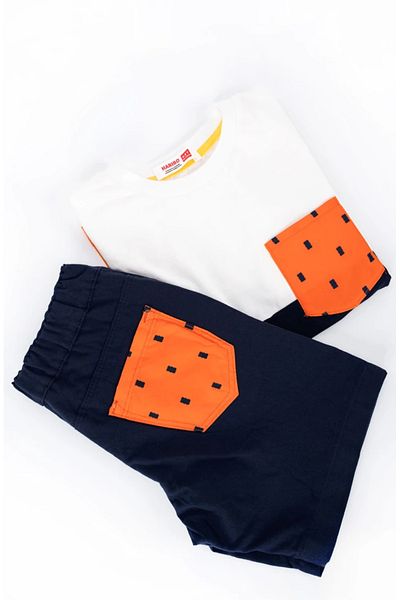 Haribo Boy's Orange/Navy Blue Combed Cotton Top Gabardine Bottom Suit