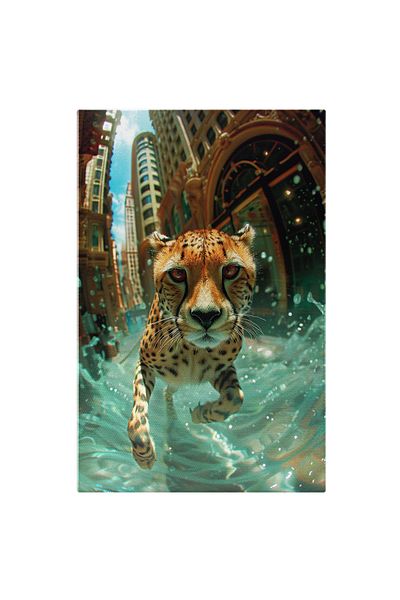 StoryGift Romania Tablou Canvas Inundatia De Apa In Mijlocul Blocurilor De Care Fuge Un Leopard Speriat Sa Se Sa