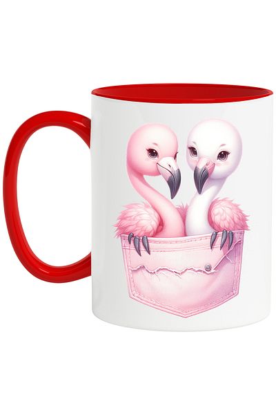 StoryGift Romania Cana Cu 2 Pasari Flamingo Care Stau Intr-un Buzunar, Ilustratie, Inghesuite, Apr, Cu ,stg