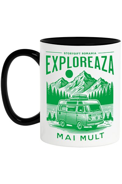 StoryGift Romania Mug explore more caravan caravan in the mountains, 330ml, Ceramic with Black Handle, With, STG