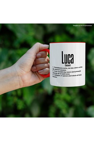 StoryGift Romania Mug With The Name Luca, With Funny Message, Curious, Sociable, Noisy, 330ml, Ceramics, With ,STG
