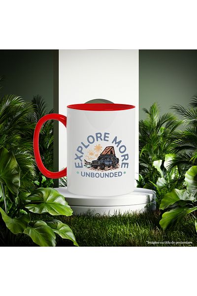StoryGift Romania Mug With Message In English Explore More, Car, Palm Trees, Tent, River, Multicolor 3, With ,STG