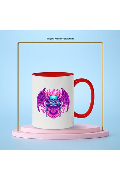 StoryGift Romania Mug With Skull, Wings, Demon, Helmet, Glasses, Flames, Multicolor 330 ml, Ceram, With ,STG