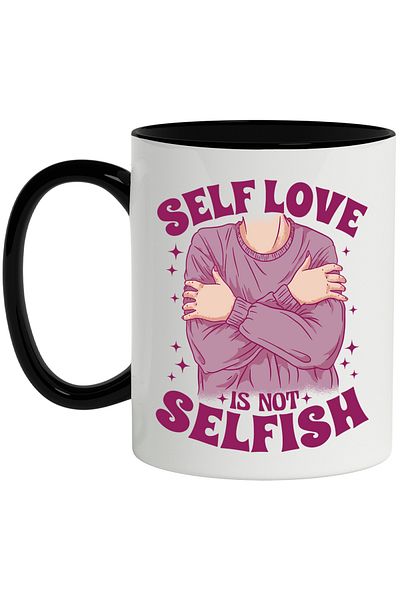 StoryGift Romania Mug With Message In English Self Love Is Not Selfish, Hug, Multicolor 330 m, With ,STG .