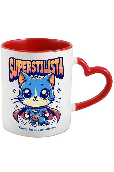 StoryGift Romania Super Stylist Mug, Superhero, Flying Cat, 330ml, Ceramic with Heart Handle R, With,STG