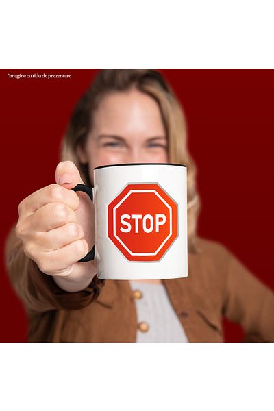 StoryGift Romania Mug With Stop, Sign, Traffic, Stop, Multicolor 330 ml, Ceramic with Black Handle, With ,STG