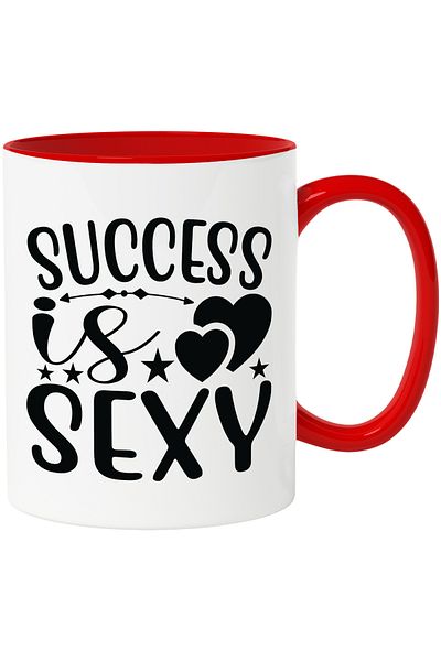 StoryGift Romania Mug with hearts and the text "Success is sexy" with Red Handle, With Red Handle STG ,ST,STG