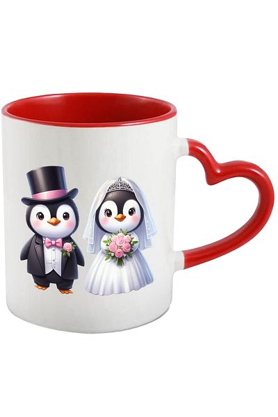 StoryGift Romania Mug with 2 penguins at the wedding | illustration | wedding dress | son-in-law | suit |, With ,STG