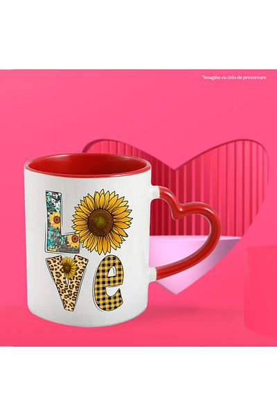 StoryGift Romania Mug with the message "Love", illustration, motivational, love, sunflower, apre, With,STG