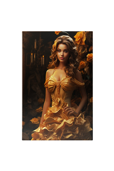 StoryGift Romania Tablou Canvas: Portret Fata Frumoasa Cu Rochie Galbena De P...