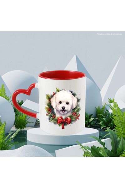 StoryGift Romania Mug with a cheerful white puppy | illustration | furry | mistletoe | leaves | fir | winter , With ,STG