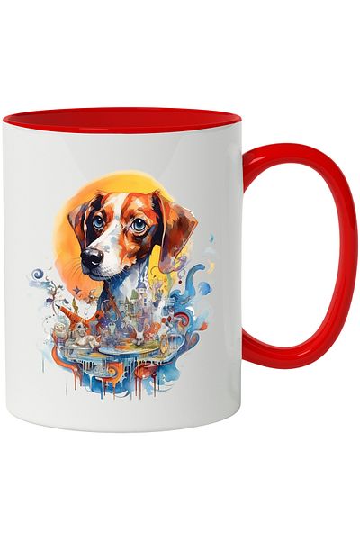 StoryGift Romania Mug With Dog, Abstract Art, City, Statues, Sun, Platform, Multicolor 330 ml, With ,STG