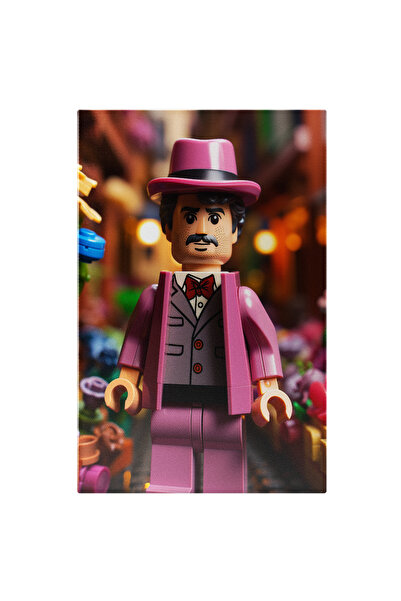 StoryGift Romania Tablou Canvas: Personaj Lego Din Lumea Colorata Cu Trandafiri Si Oras Luminos Imbracat In Cost