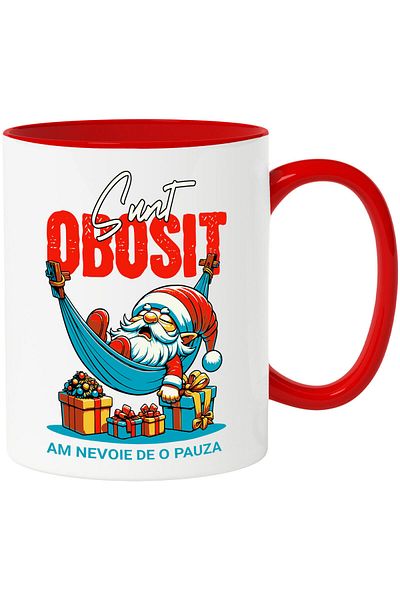 StoryGift Romania Mug with Sleepy Santa Claus in Hammock with Colorful Gifts Text I'm Tired, Wax, With,STG