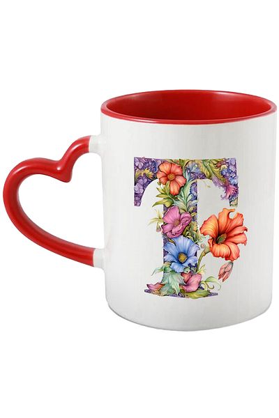 StoryGift Romania Mug with the letter "T", illustration, for children, school, student, flowers, alphabet, abec, With, STG.
