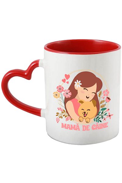 StoryGift Romania Mug Girl hugging a dog, dog mother, 330ml, Ceramic with Red Heart Handle, With ,STG