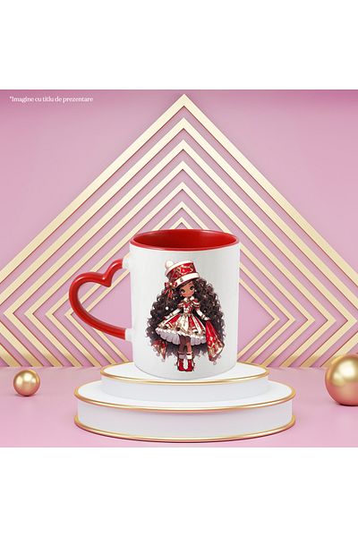 StoryGift Romania Mug with a cute little girl | illustration | red hat | boots. very long hair, With ,STG .