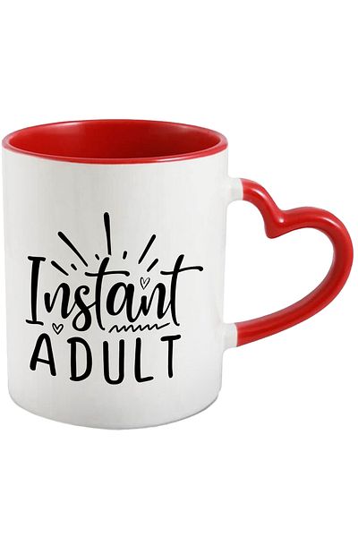 StoryGift Romania Mug With Hearts And The Text "Instant Adult" - Maturity, Many Worries On The Head With M, With ,stg