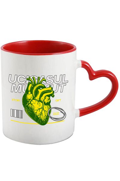 StoryGift Romania Mug heart silent killer, organ, death, 330ml, Ceramic with Red Heart Handle, With Handle, STG.