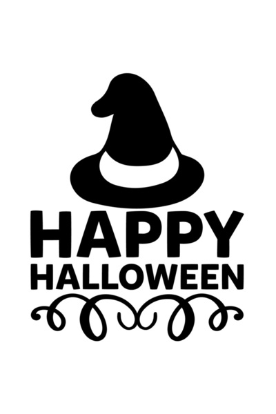 StoryGift Romania Sticker Eticheta 50CM Exterior cu o palarie de vrajitoare si textul "Happy Halloween" - Hallow