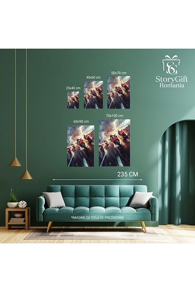 StoryGift Romania Tablou Canvas Cursa De Motociclete, Barbati Pe Motociclete Rosii Fac Intrecere Pe Vremea Ploio
