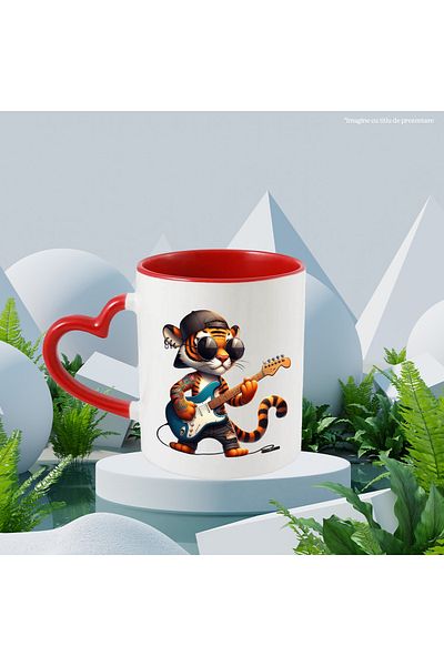 StoryGift Romania Mug with a tattooed tiger playing the guitar | illustration | glasses | cap us, Cu,STG
