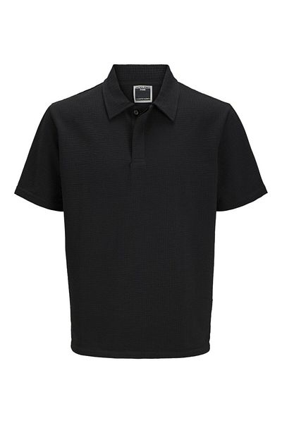 Jack & Jones Men's Black Jcosago Textured Polo Ss Polo T-Shirt 12276735-Black