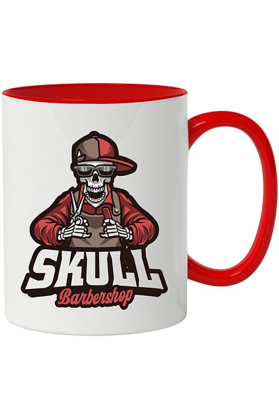 StoryGift Romania Mug With Message In English Skull Barbershop, Skeleton, Hairdresser, Multicolor 330 ml,, With ,STG